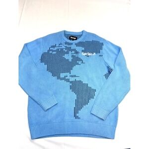 SINCLAIR GLOBAL Mens Medium Blue Intarsia-Knit World Map Long Sleeve Sweater